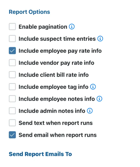 Report Options Telephone Timesheets