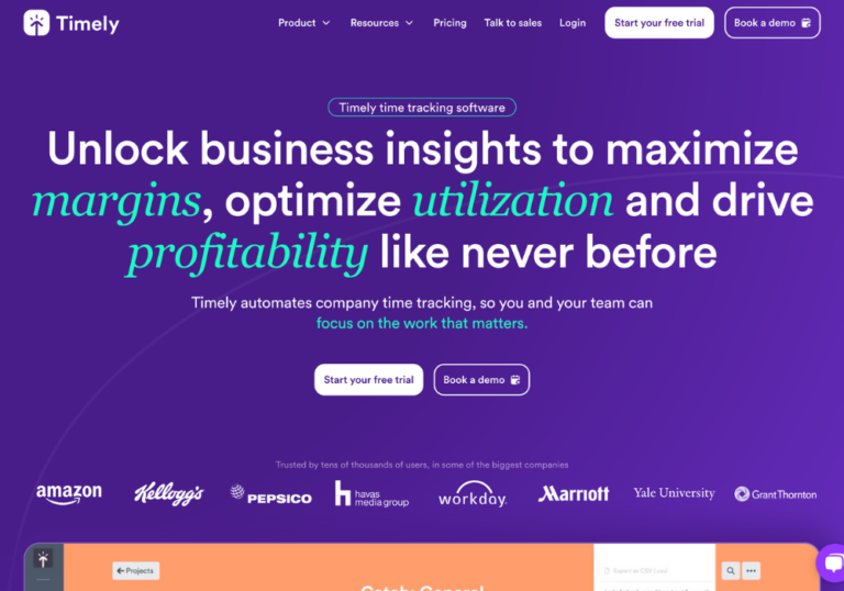 Screenshot of the Timely homepage for time tracking software comparison