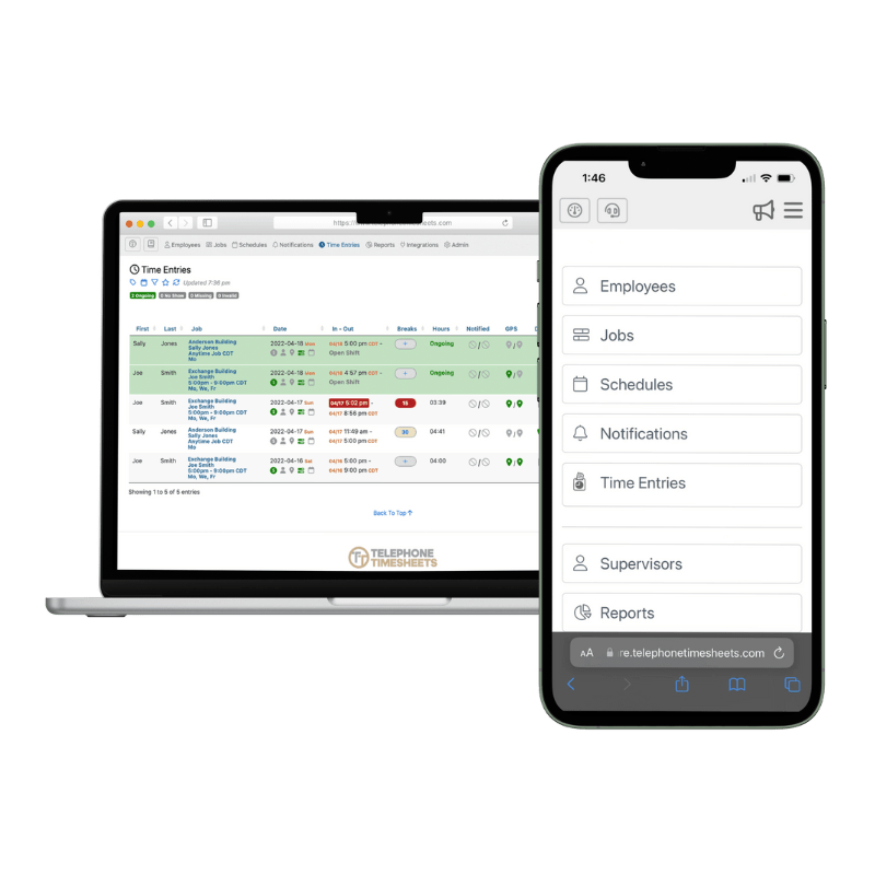 Computer Dashboard and Phone Mockup Telephone Timesheets