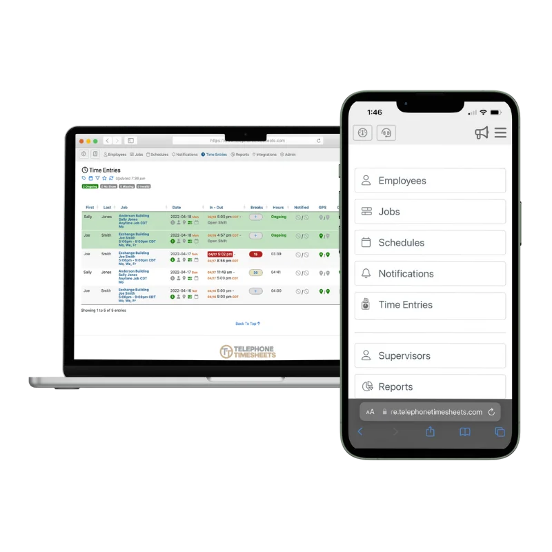 Computer Dashboard and Phone Mockup Telephone Timesheets