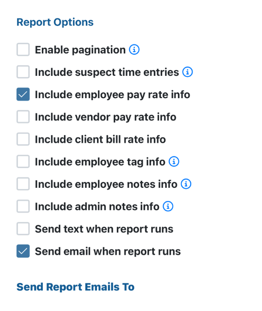 Report Options Telephone Timesheets